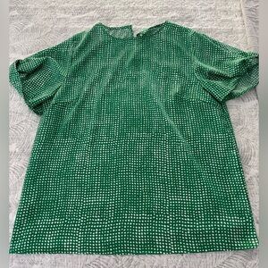 SHEIN Green and White Polka Dot Blouse